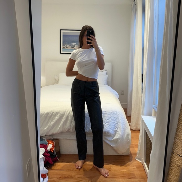 VINTAGE BLACK REAL LEATHER TROUSERS - Picture 1 of 2